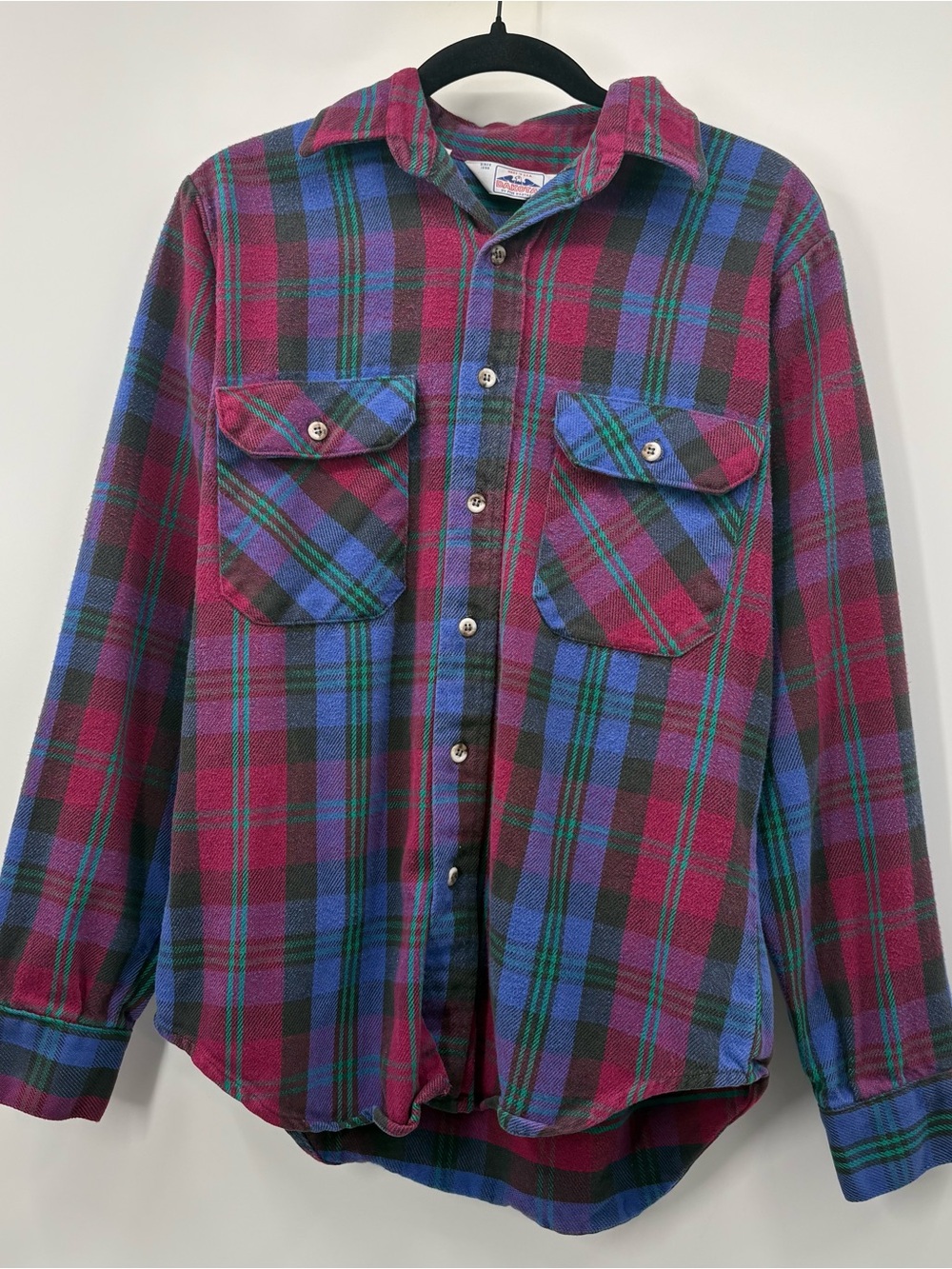 Men's Plaid Button-Down Shirt - Burgundy/Blue/Green